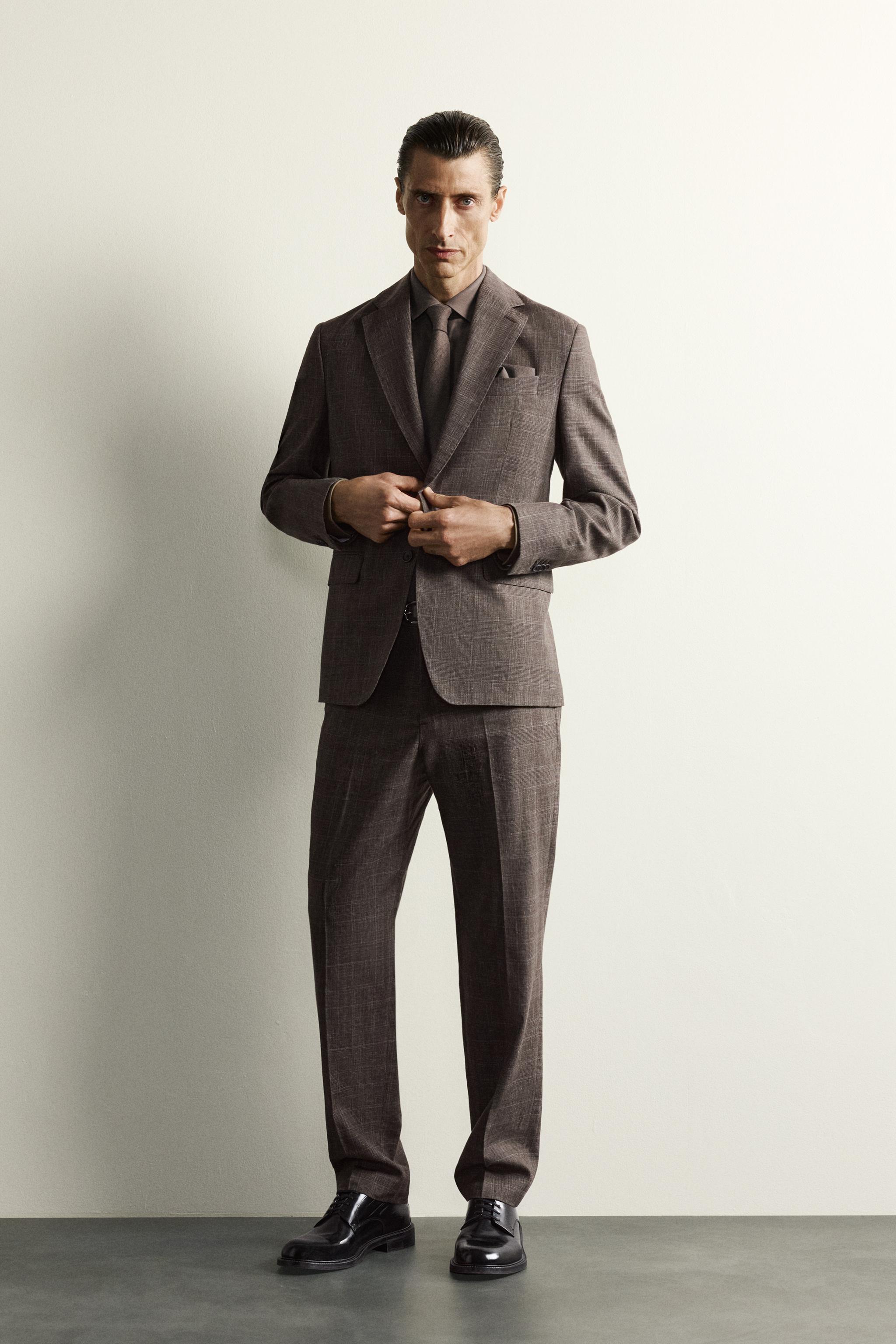 LINEN-WOOL CHECKERED SUIT JACKET